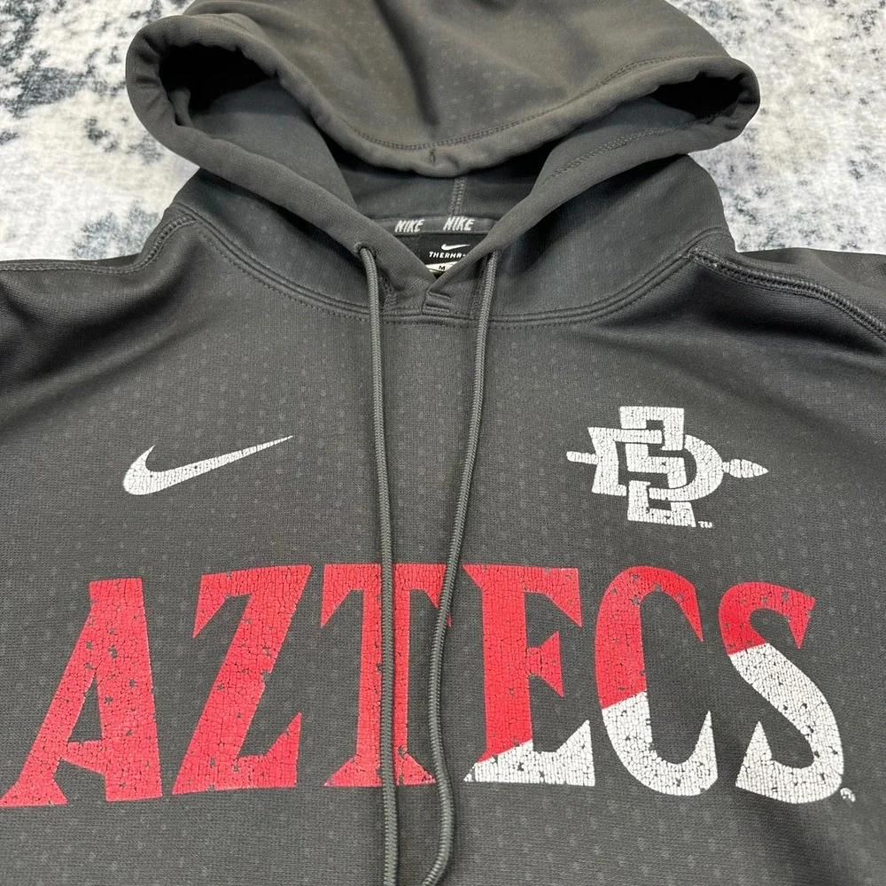 Nike Hoodie Mens Sz M Black SDSU Aztecs Therma-Fit‎ Pullover NCAA Sweatshirt